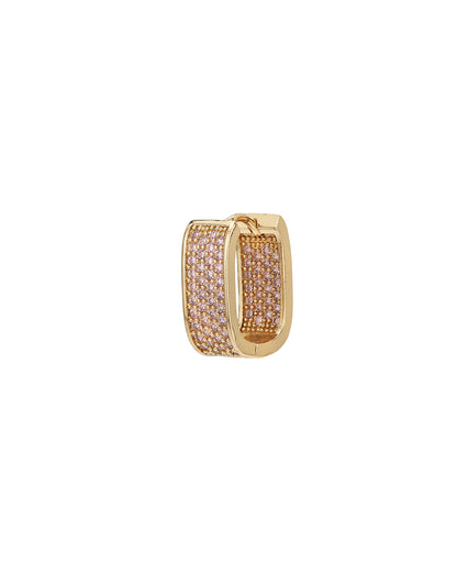 Gold Plated Pink CZ Oval Hoop Earring