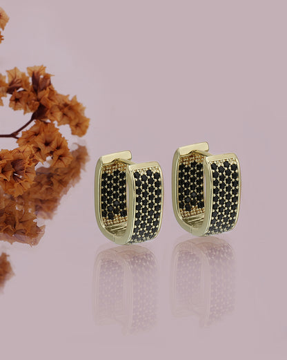 Gold Plated Black CZ Oval Hoop Earring