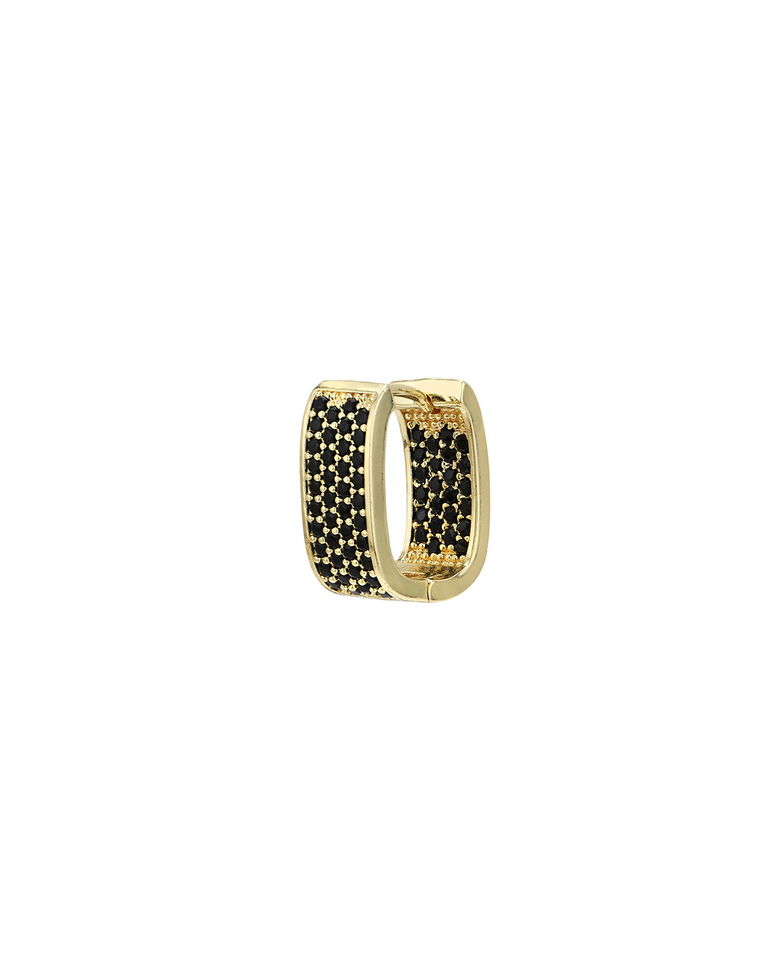 Gold Plated Black CZ Oval Hoop Earring