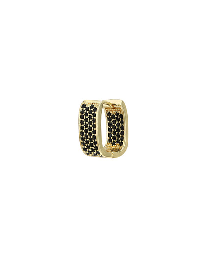 Gold Plated Black CZ Oval Hoop Earring
