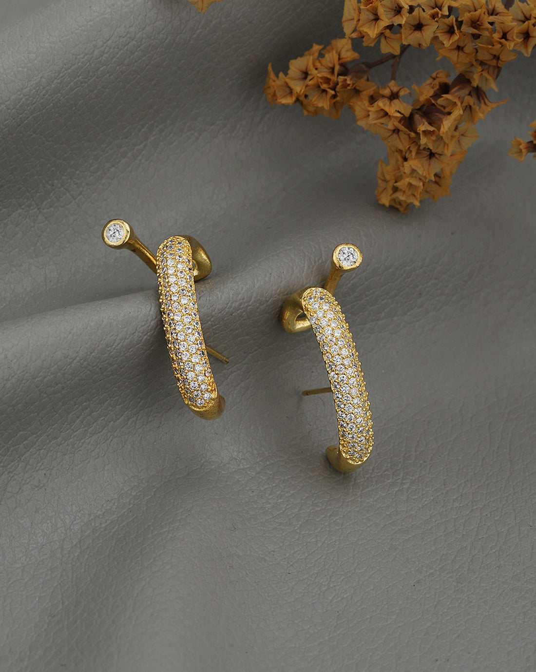 Gold Plated CZ Contemporary Earlobe Earring