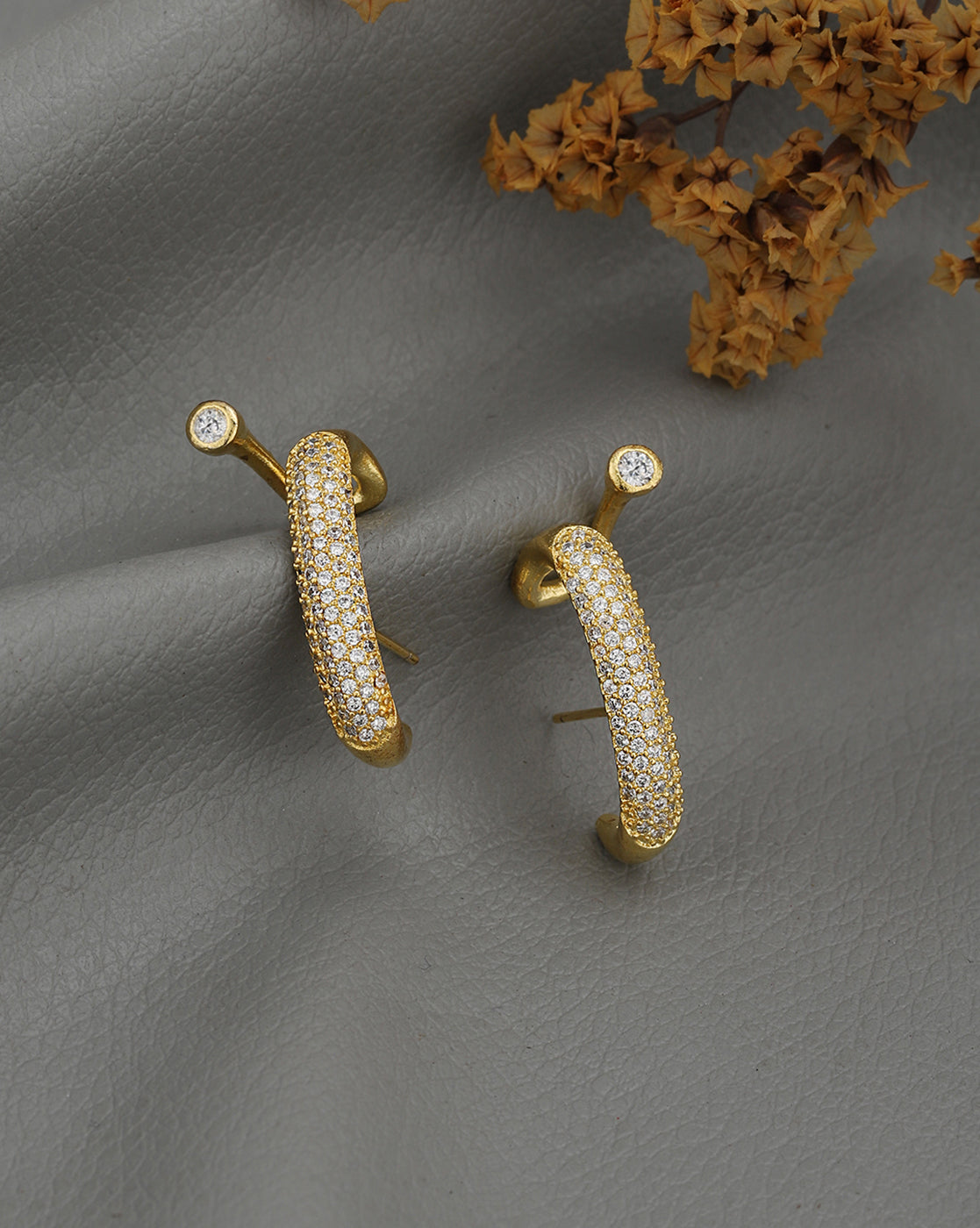 Gold Plated CZ Contemporary Earlobe Earring