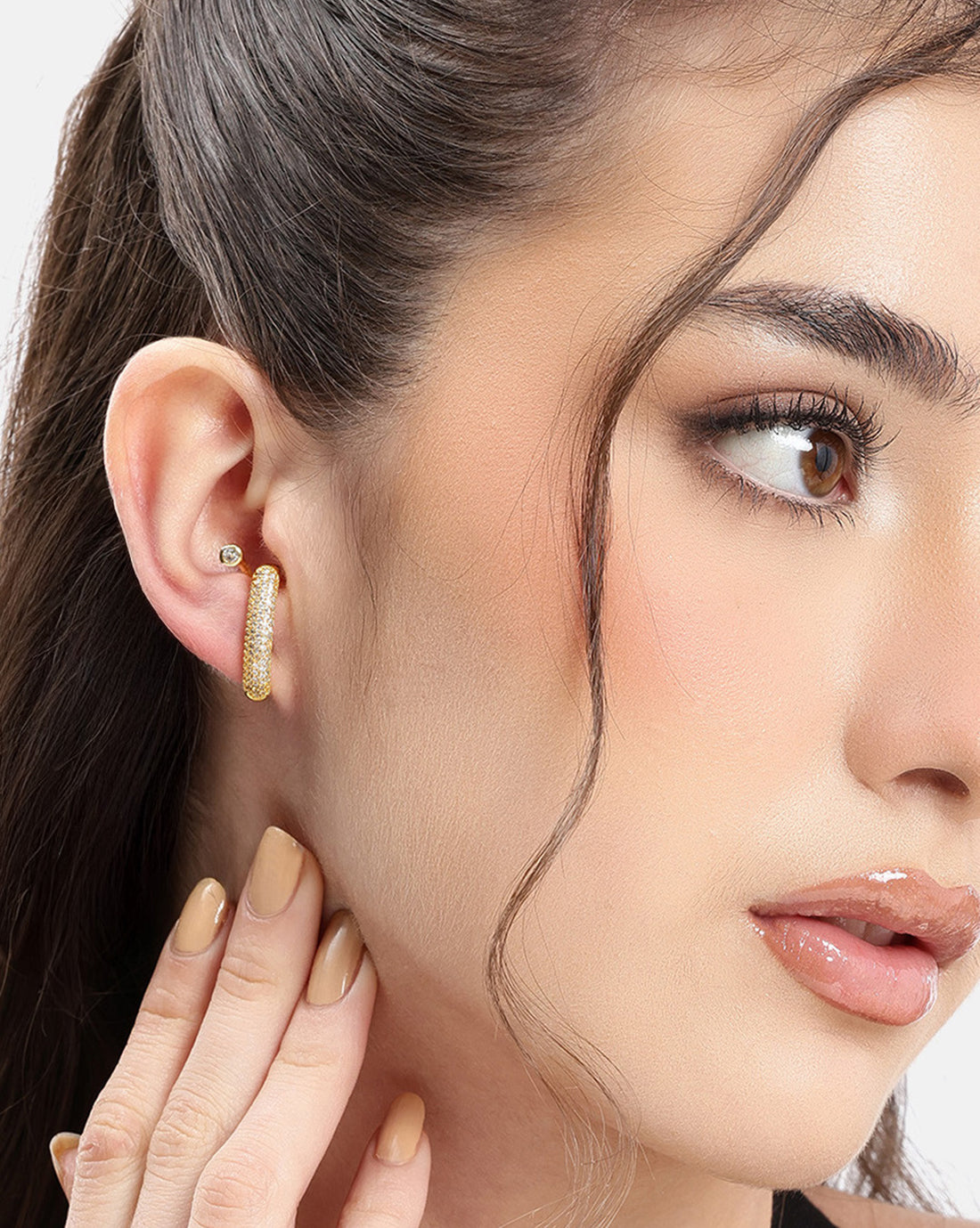 Gold Plated CZ Contemporary Earlobe Earring