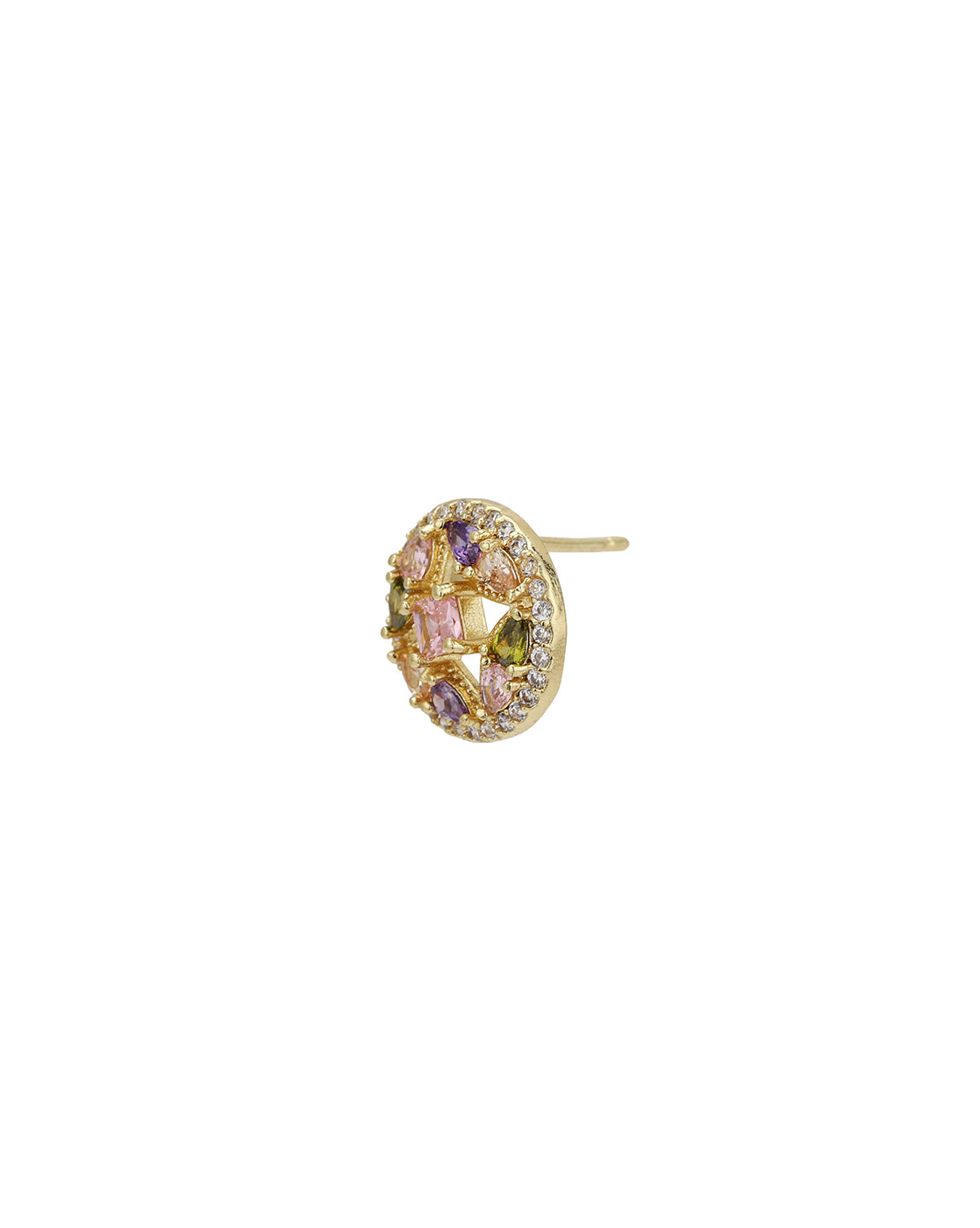 Gold Plated Multi Color CZ Circular Stud Earring