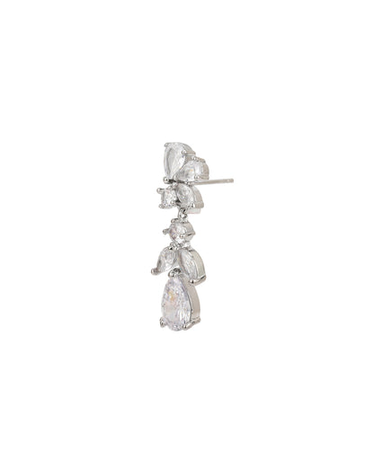 Silver Plated CZ Leaf Drop Statement Earring