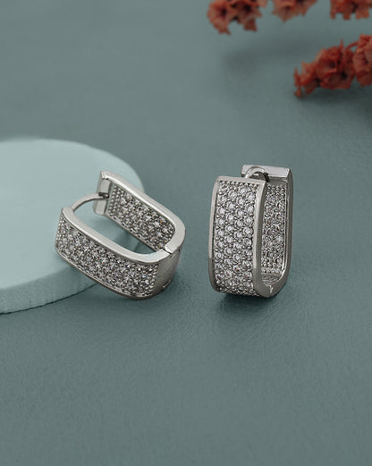Silver Plated CZ Oval Hoop Earring