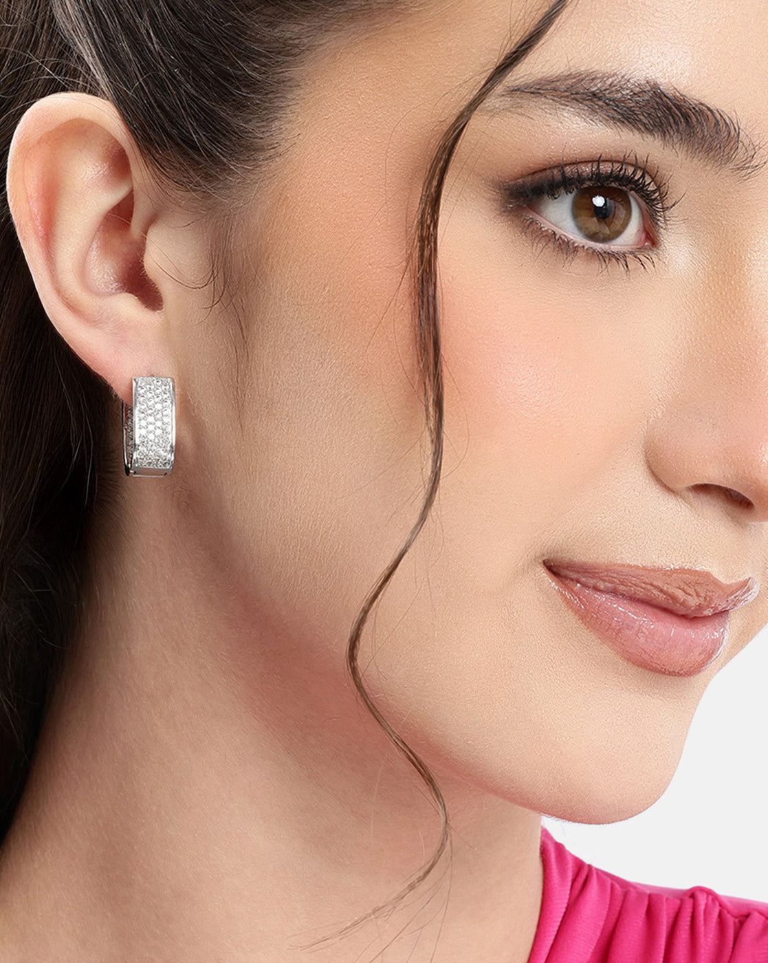 Silver Plated CZ Oval Hoop Earring