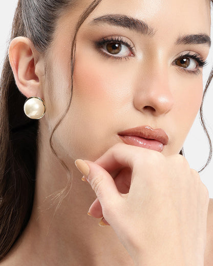 Gold Plated White Pearl Circular Bold Stud Earring