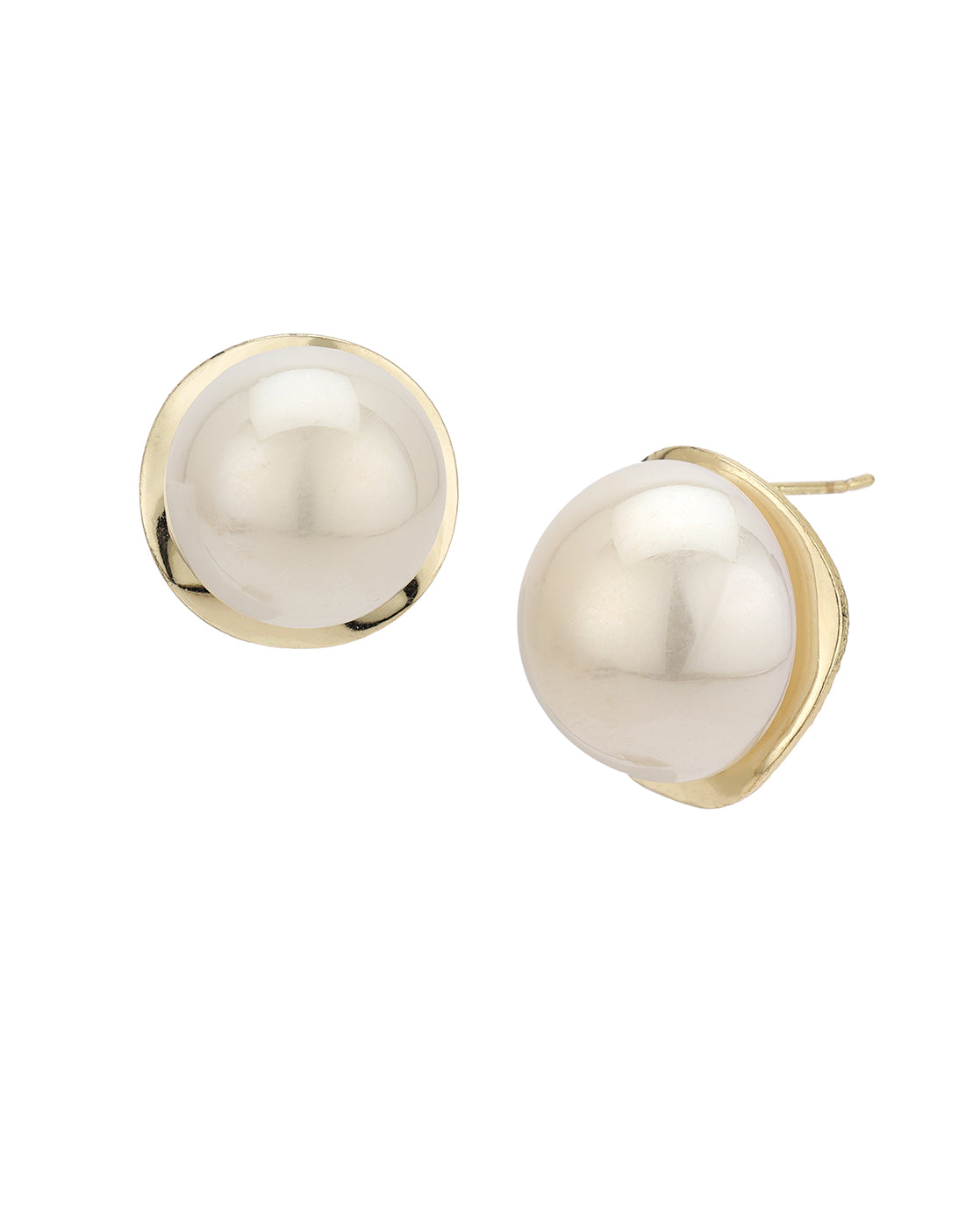 Gold Plated White Pearl Circular Bold Stud Earring