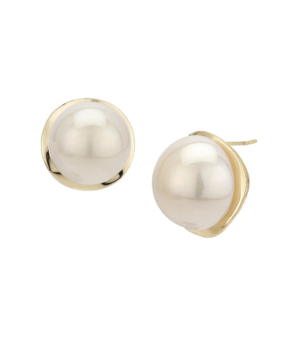Gold Plated White Pearl Circular Bold Stud Earring