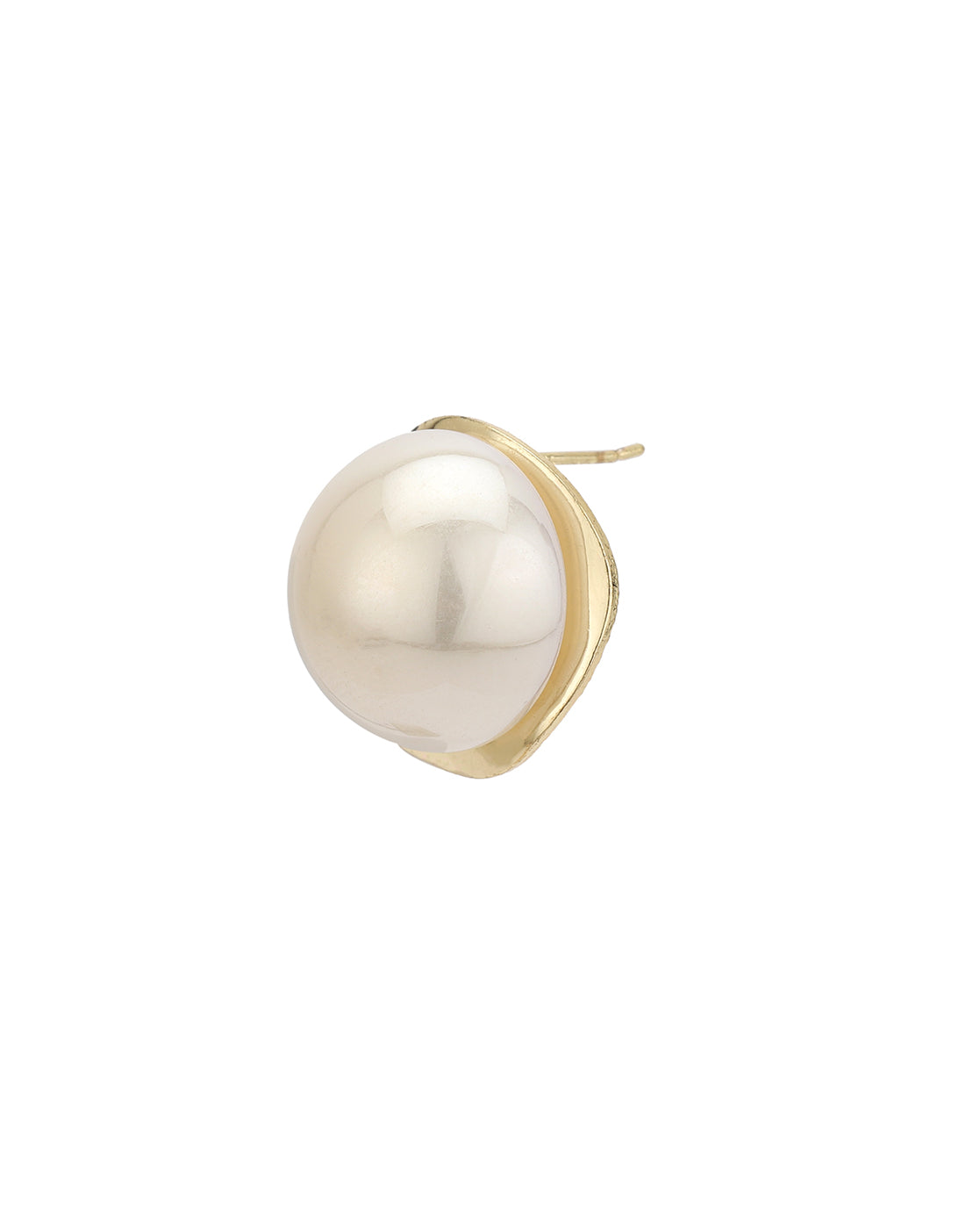 Gold Plated White Pearl Circular Bold Stud Earring