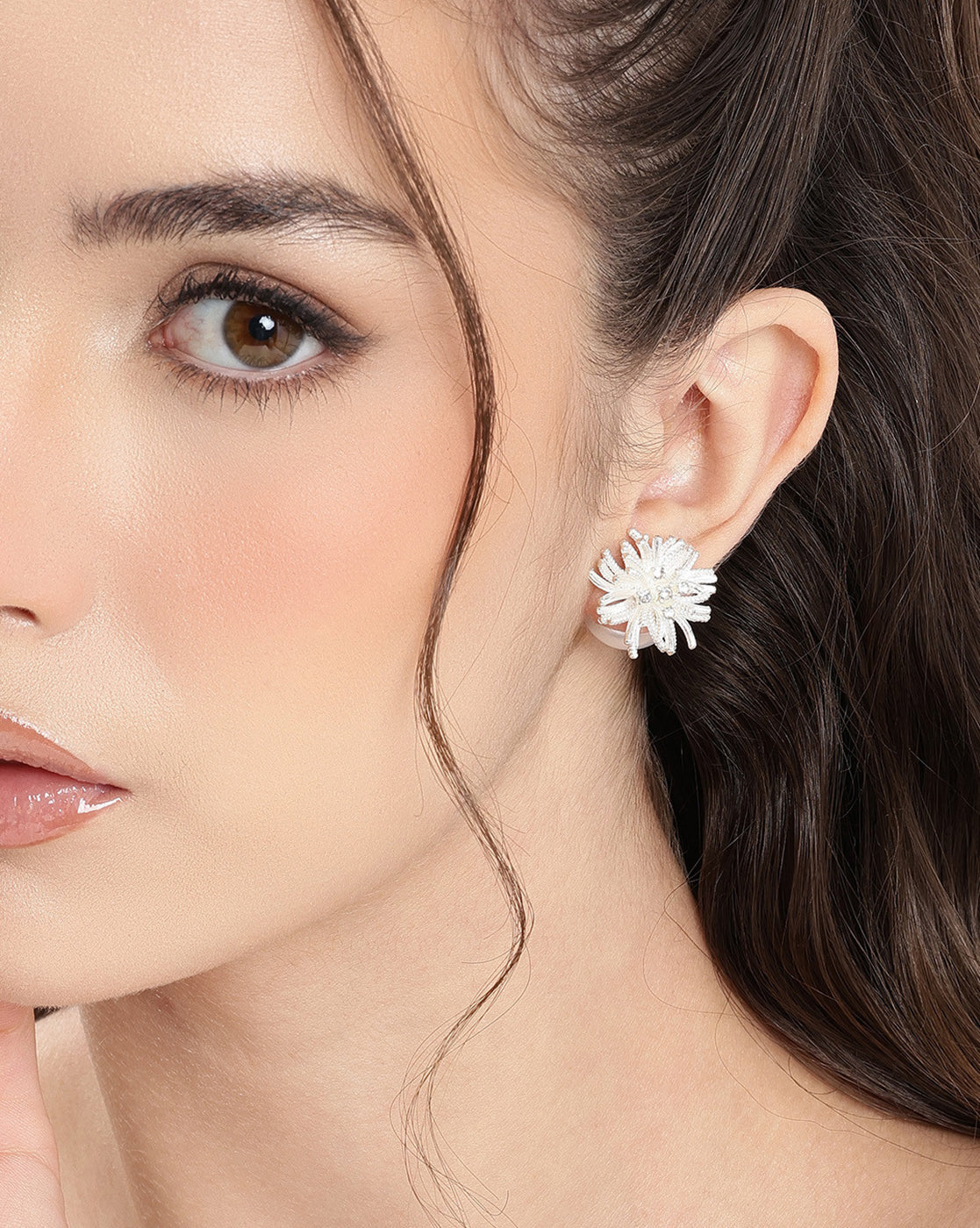 Silver Plated CZ White Pearl Reversible Bold Stud Earring