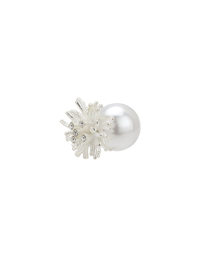 Silver Plated CZ White Pearl Reversible Bold Stud Earring