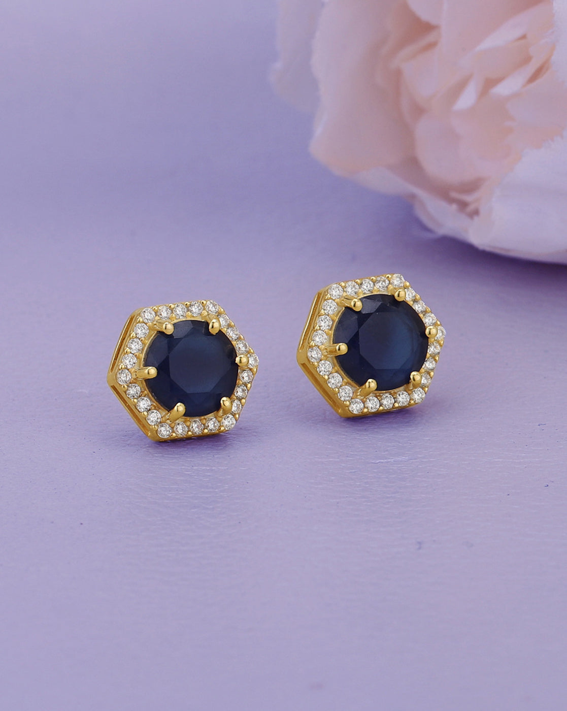 18kt Gold Plated Saphire CZ Geometric Bold Stud Earring
