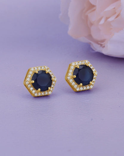 18kt Gold Plated Saphire CZ Geometric Bold Stud Earring