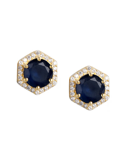 18kt Gold Plated Saphire CZ Geometric Bold Stud Earring