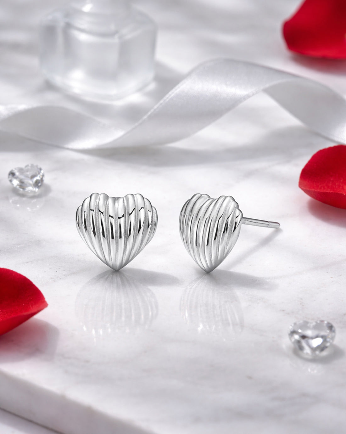 Rhodium Plated Mini Heart Stud Earring