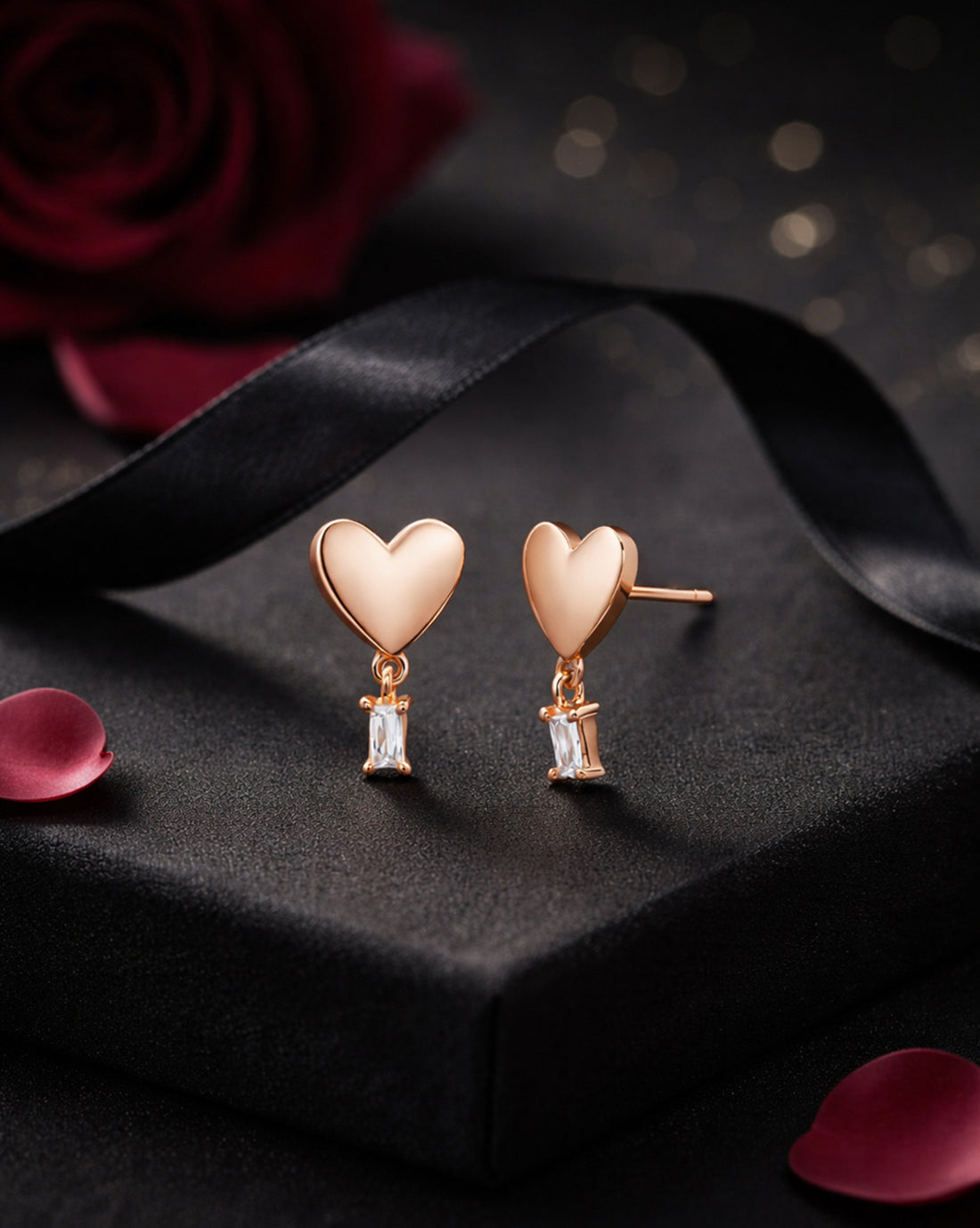18kt Rose Gold Plated CZ Heart Stud Earring
