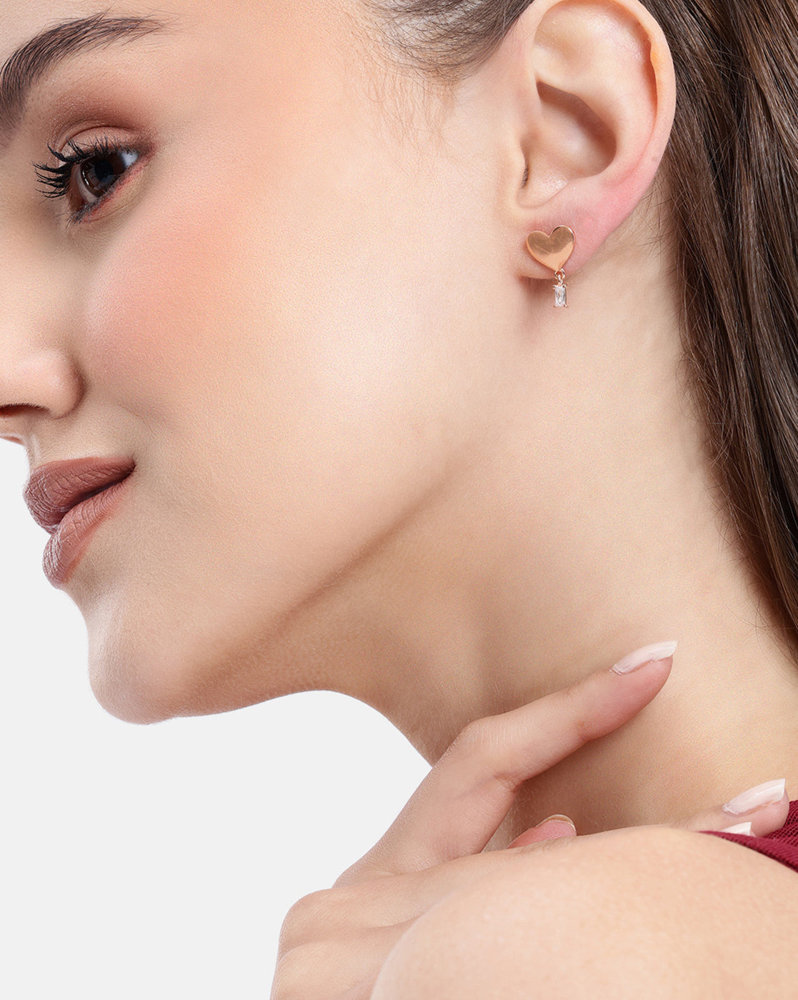 18kt Rose Gold Plated CZ Heart Stud Earring