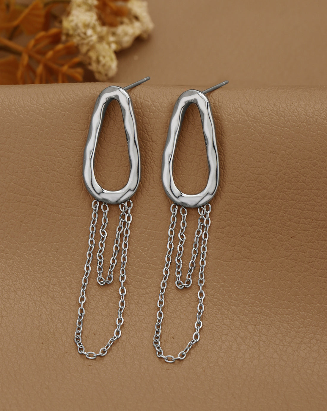 Silver Plated Contemporary Hoop Tassel Drop Earring