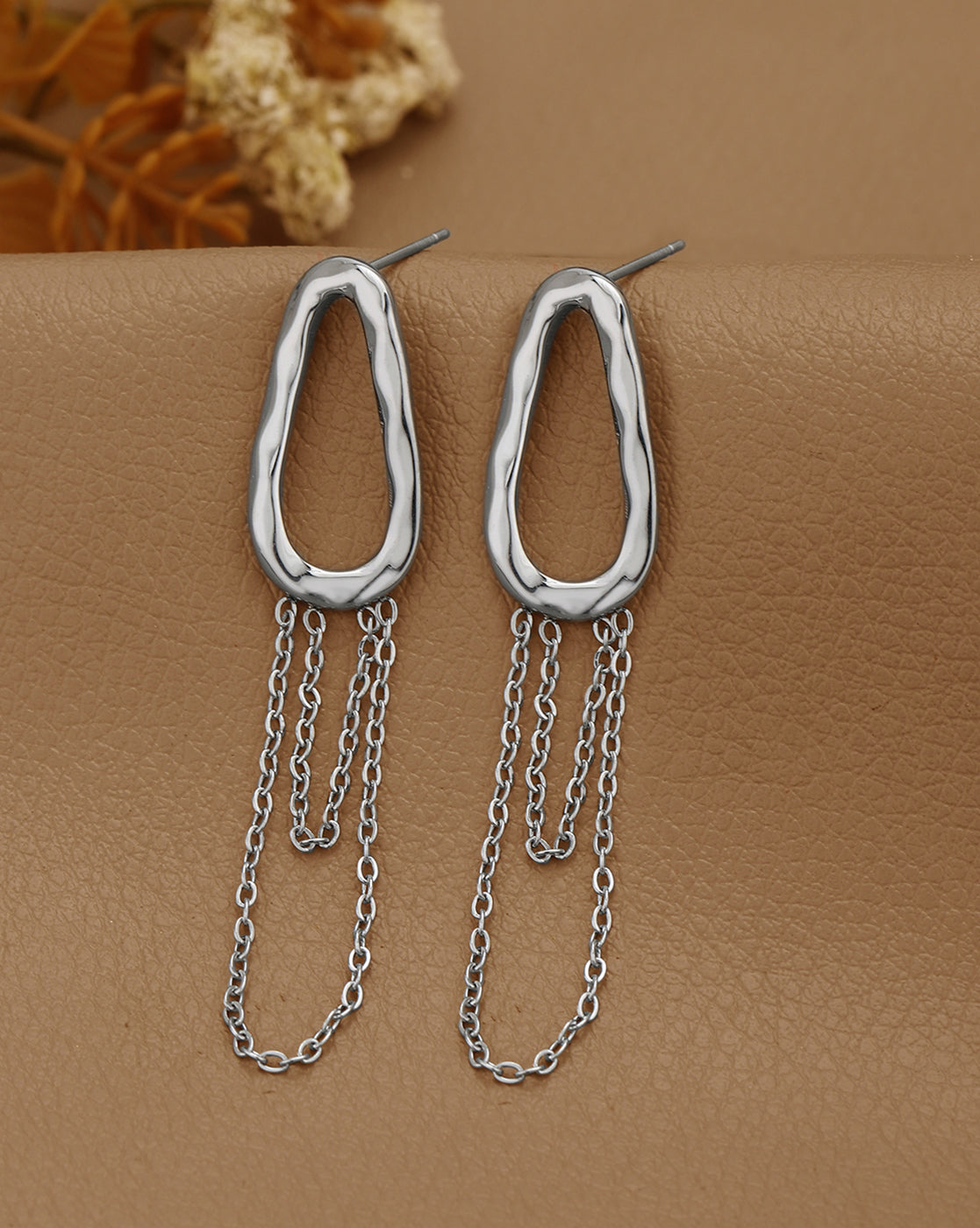 Silver Plated Contemporary Hoop Tassel Drop Earring