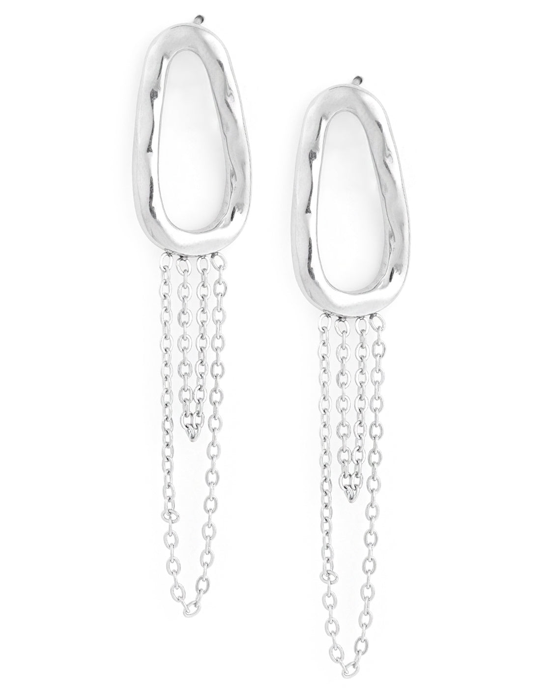 Silver Plated Contemporary Hoop Tassel Drop Earring