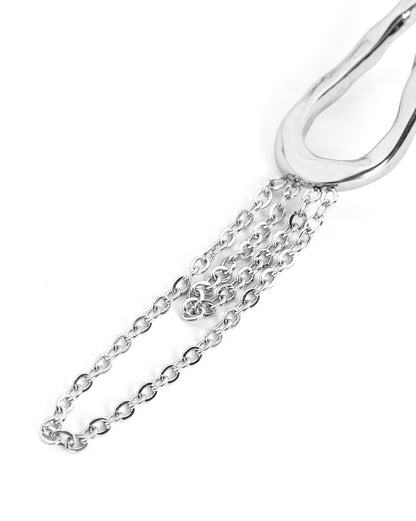 Silver Plated Contemporary Hoop Tassel Drop Earring