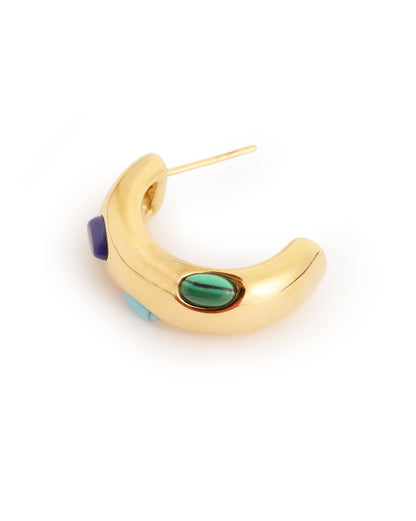 18kt Gold Plated Multiple Stone Contemporary Half Hoop Earring