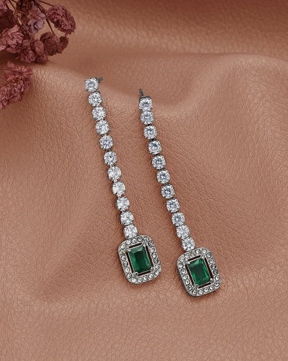 Silver Plated Emerald CZ Square Drop Earring