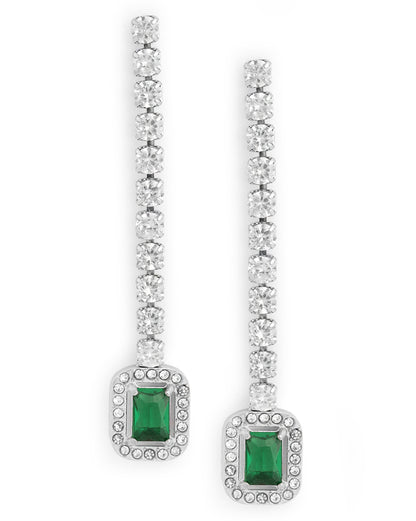 Silver Plated Emerald CZ Square Drop Earring