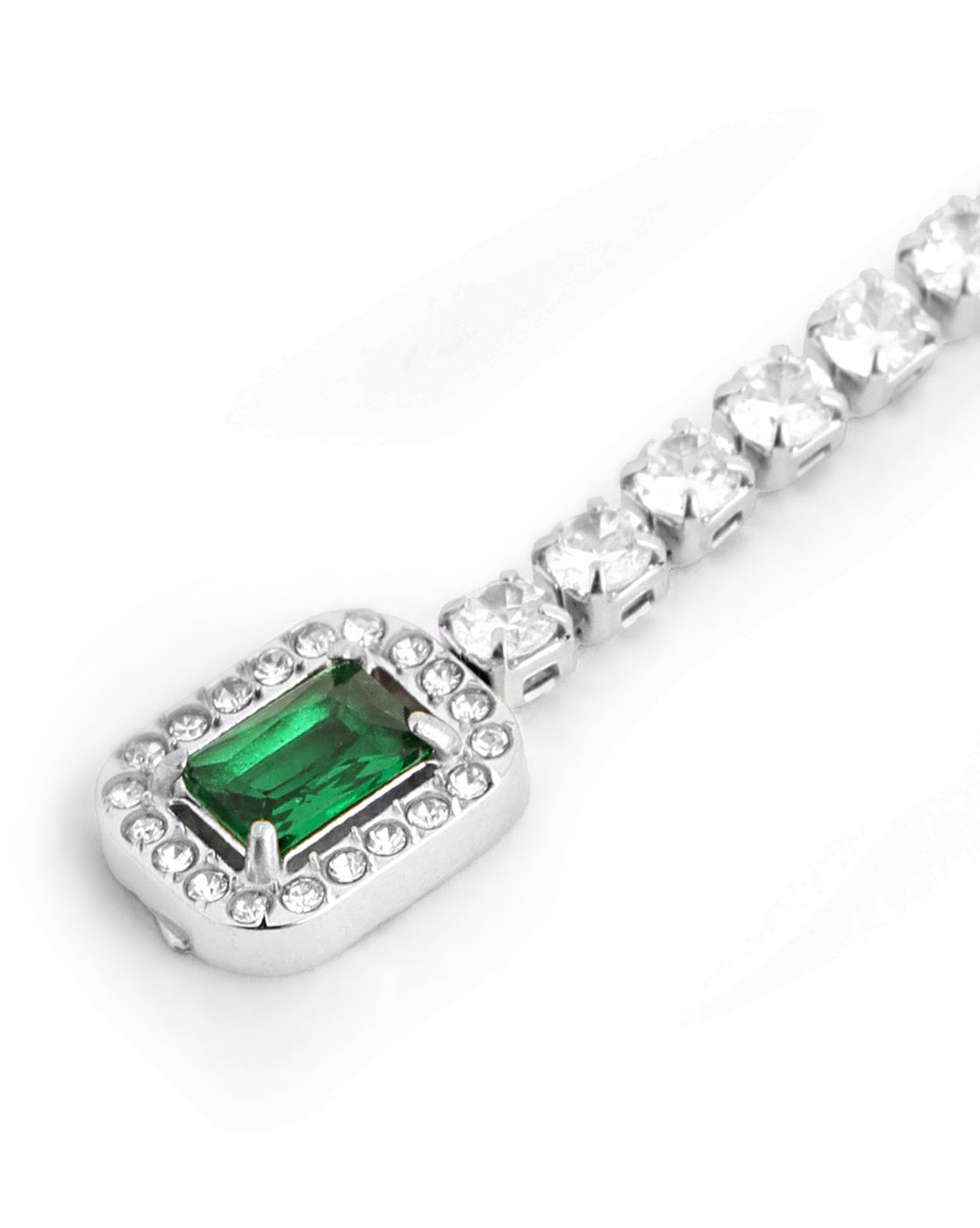 Silver Plated Emerald CZ Square Drop Earring