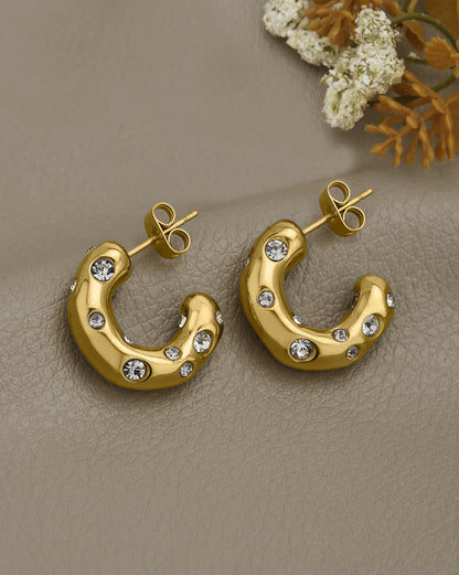 18kt Gold Plated CZ Contemporary Half Hoop Earring