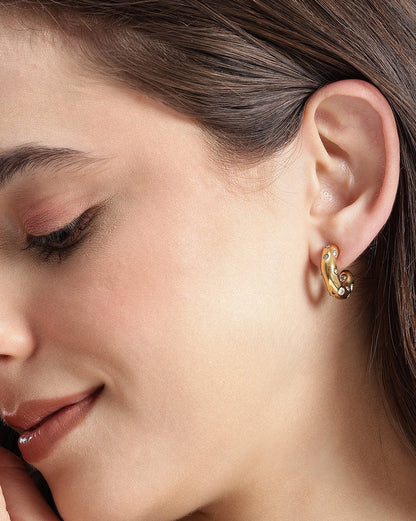 18kt Gold Plated CZ Contemporary Half Hoop Earring