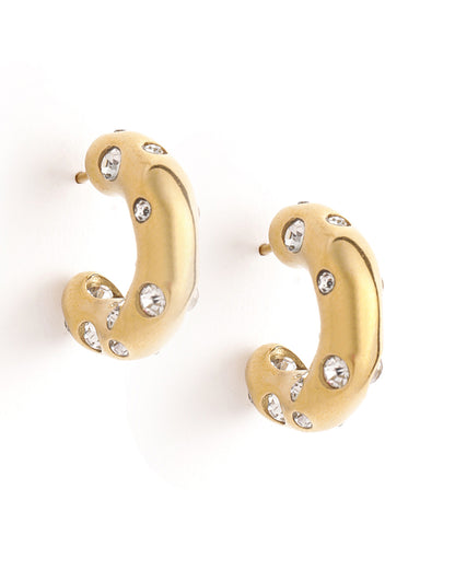 18kt Gold Plated CZ Contemporary Half Hoop Earring