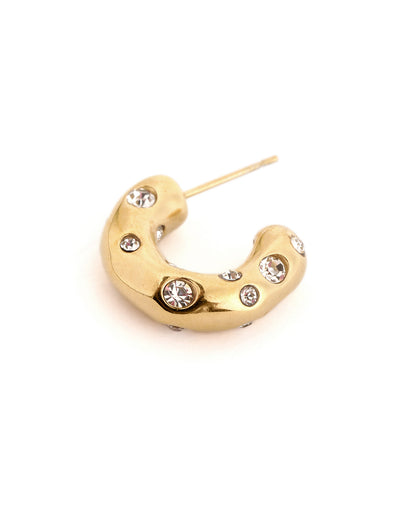 18kt Gold Plated CZ Contemporary Half Hoop Earring