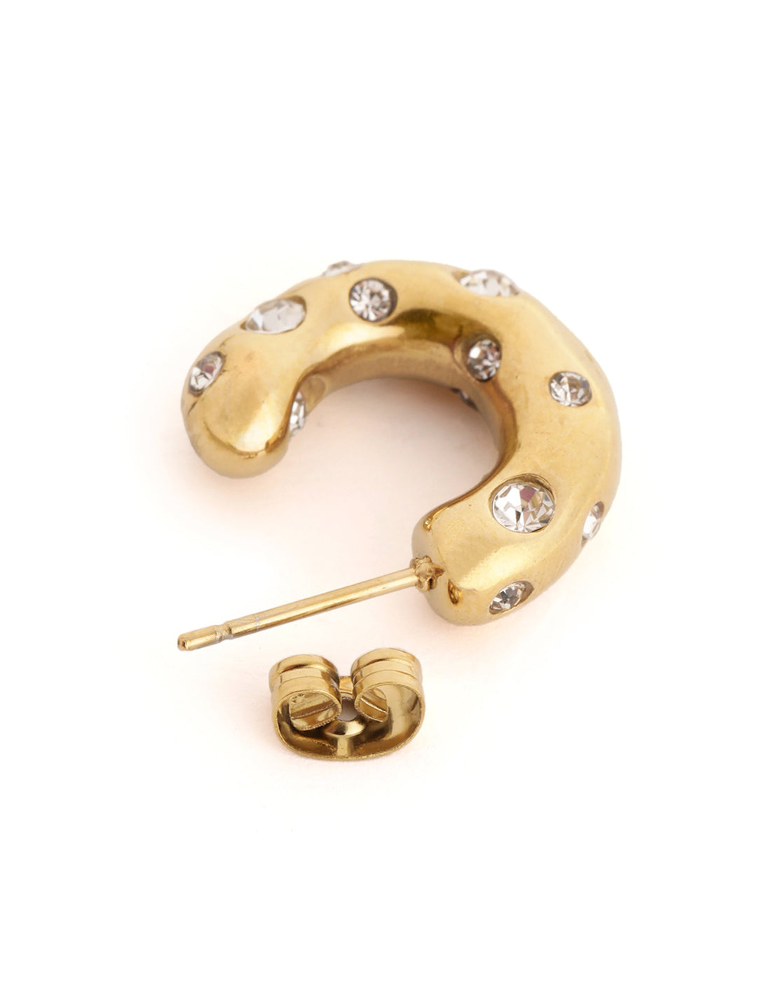 18kt Gold Plated CZ Contemporary Half Hoop Earring