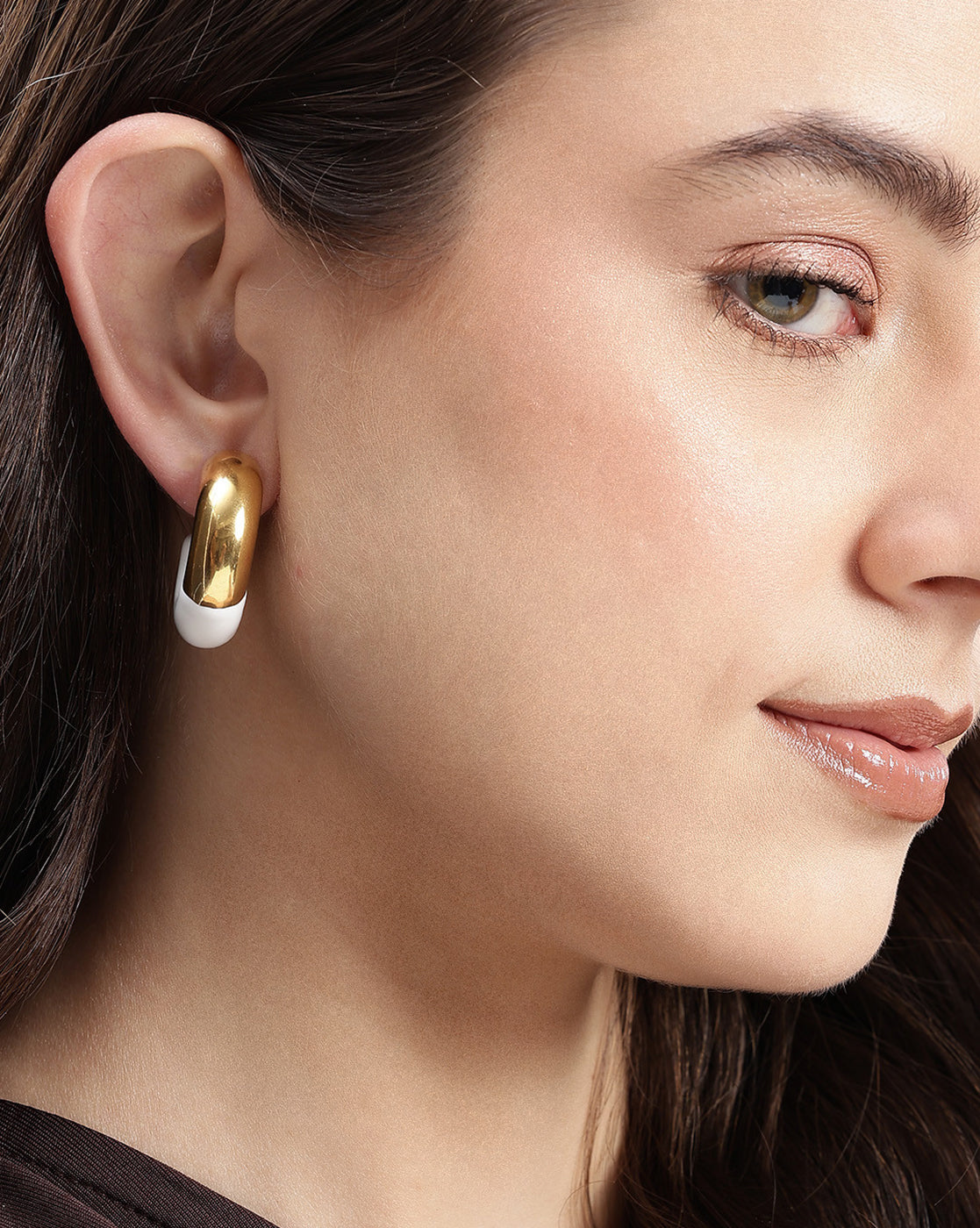 18kt Gold Plated Crescent Dual Color Half Hoop Earring