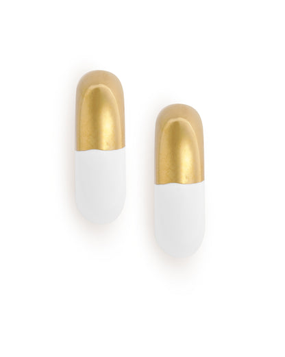 18kt Gold Plated Crescent Dual Color Half Hoop Earring