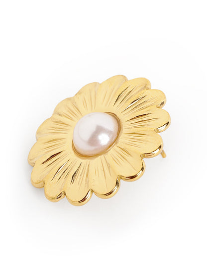 18kt Gold Plated Pearl Floral Bold Stud Earring