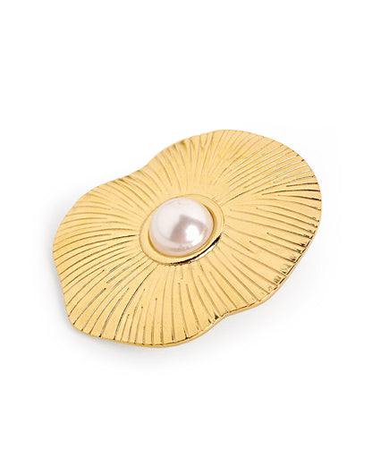 18kt Gold Plated Lotus Ripple Pearl Bold Stud Earring