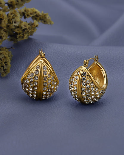 18kt Gold Plated CZ Crescent Hoop Earring