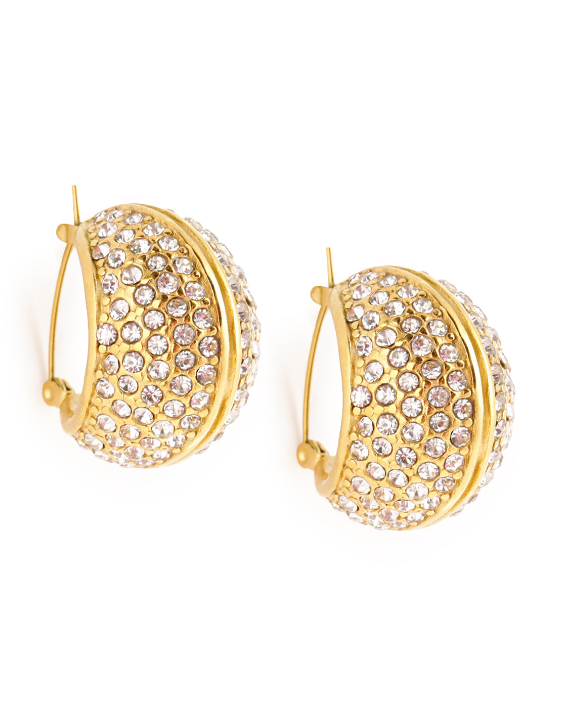 18kt Gold Plated CZ Crescent Hoop Earring