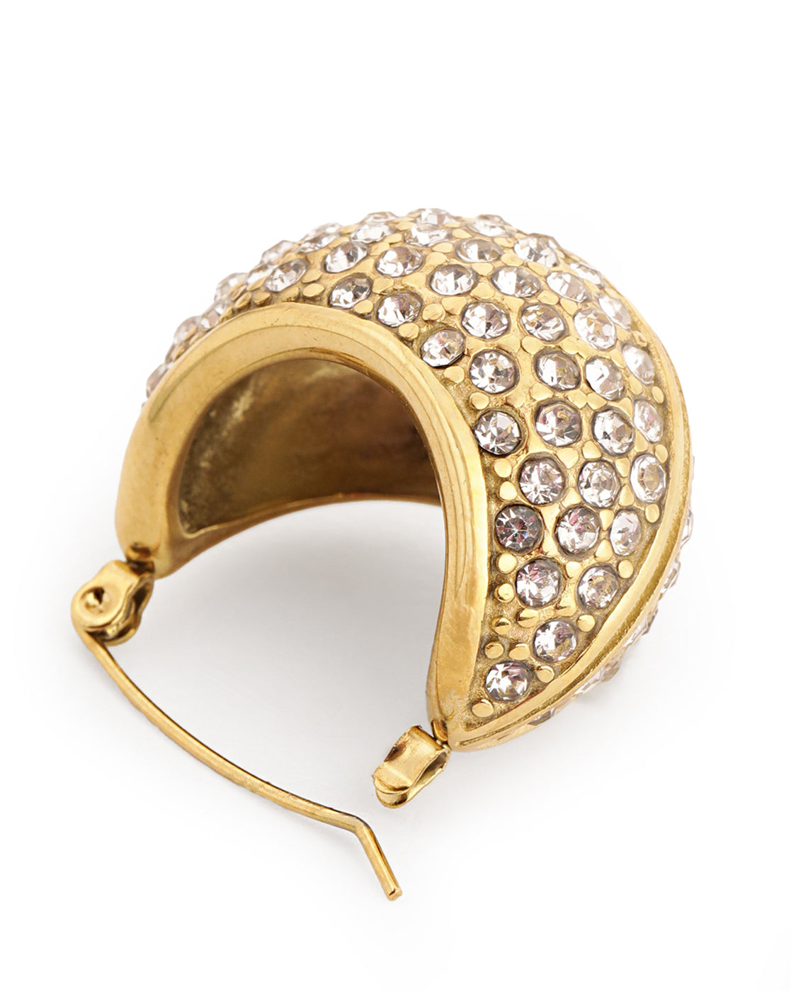 18kt Gold Plated CZ Crescent Hoop Earring