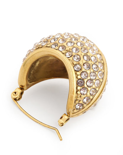 18kt Gold Plated CZ Crescent Hoop Earring