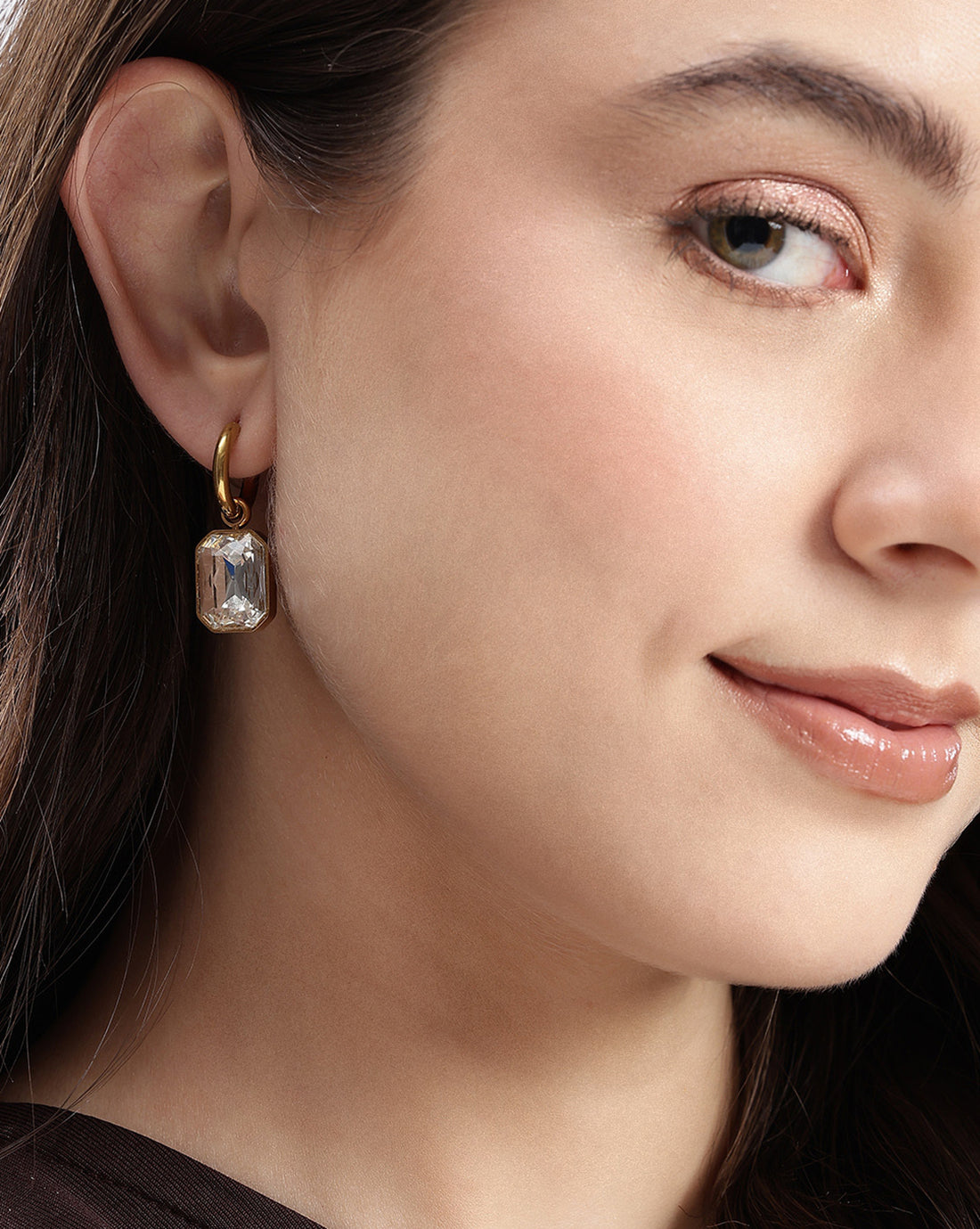 18kt Gold Plated Dangling Solitaire Hoop Earring