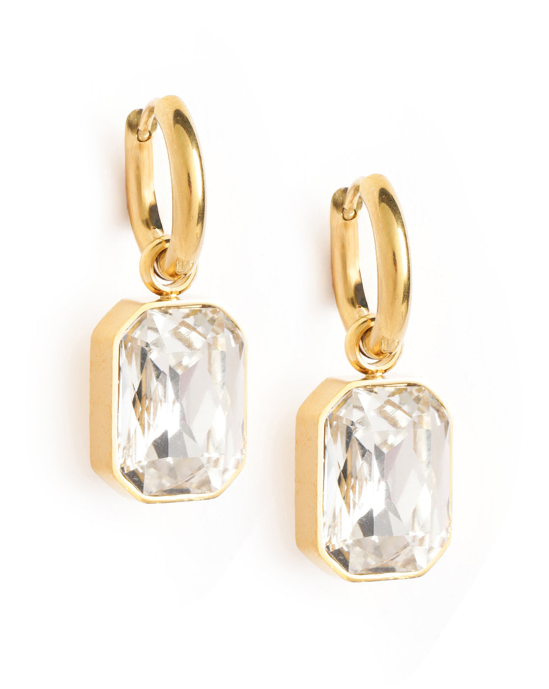 18kt Gold Plated Dangling Solitaire Hoop Earring