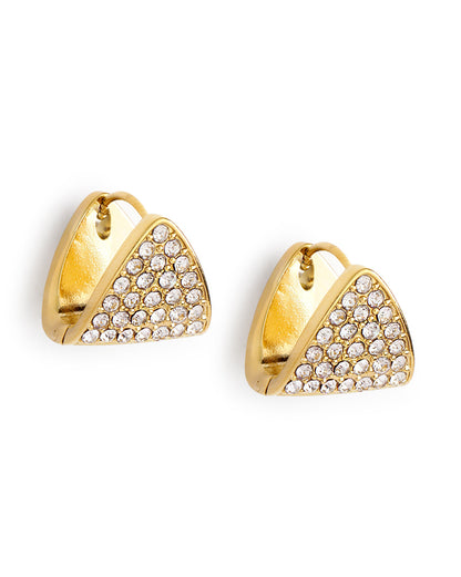 18kt Gold Plated CZ Pavé Triangle Huggie Hoop Earring