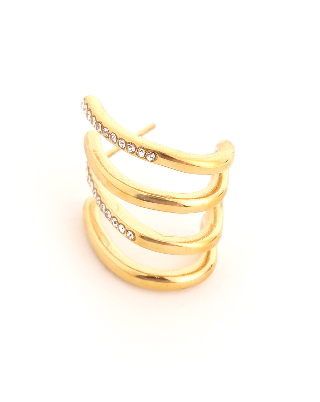 18kt Gold Plated CZ Contemporary Half Hoop Earring