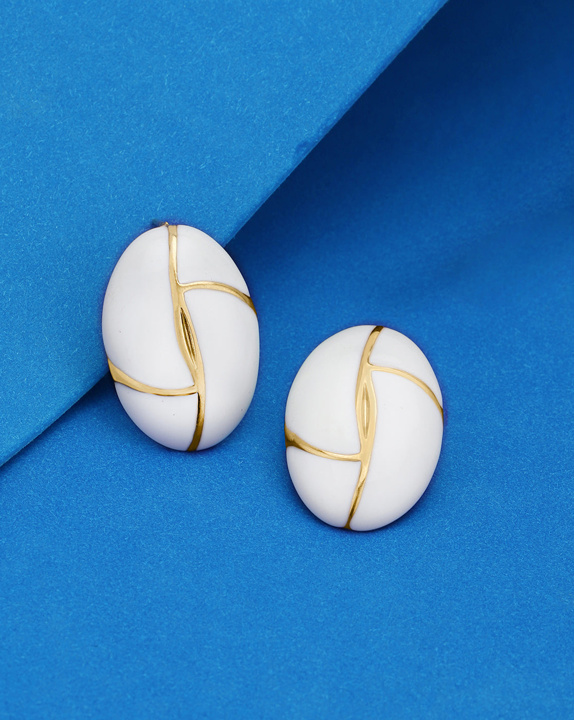 Genz 18kt Gold Plated Enamel Oval Bold Stud Earring