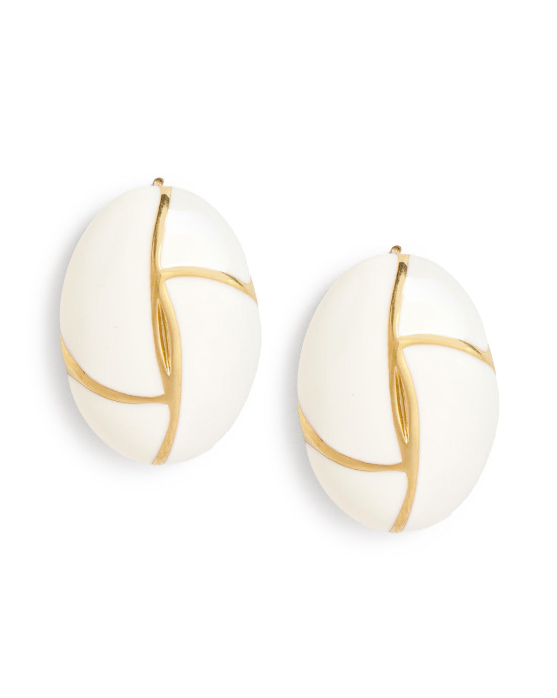 Genz 18kt Gold Plated Enamel Oval Bold Stud Earring